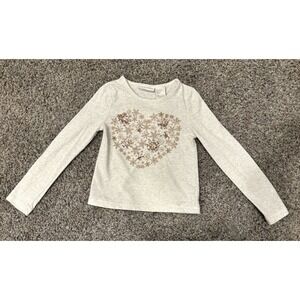 Cynthia Rowley Girls Sz 5/6 Youth Gold Heart Sequin Snowflake Long Sleeve Shirt